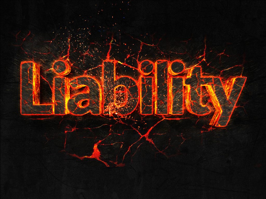 Liability Fire text flame burning hot lava explosion background.
