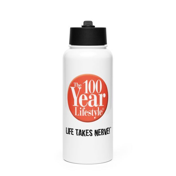 100 Year Lifestyle® Life Takes Nerve™ Stainless Steel Water Bottle with Straw 32oz