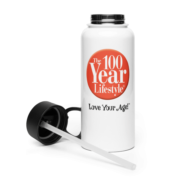 100 Year Lifestyle® "Love Your Age!™" Stainless Steel Water Bottle with Straw Lid