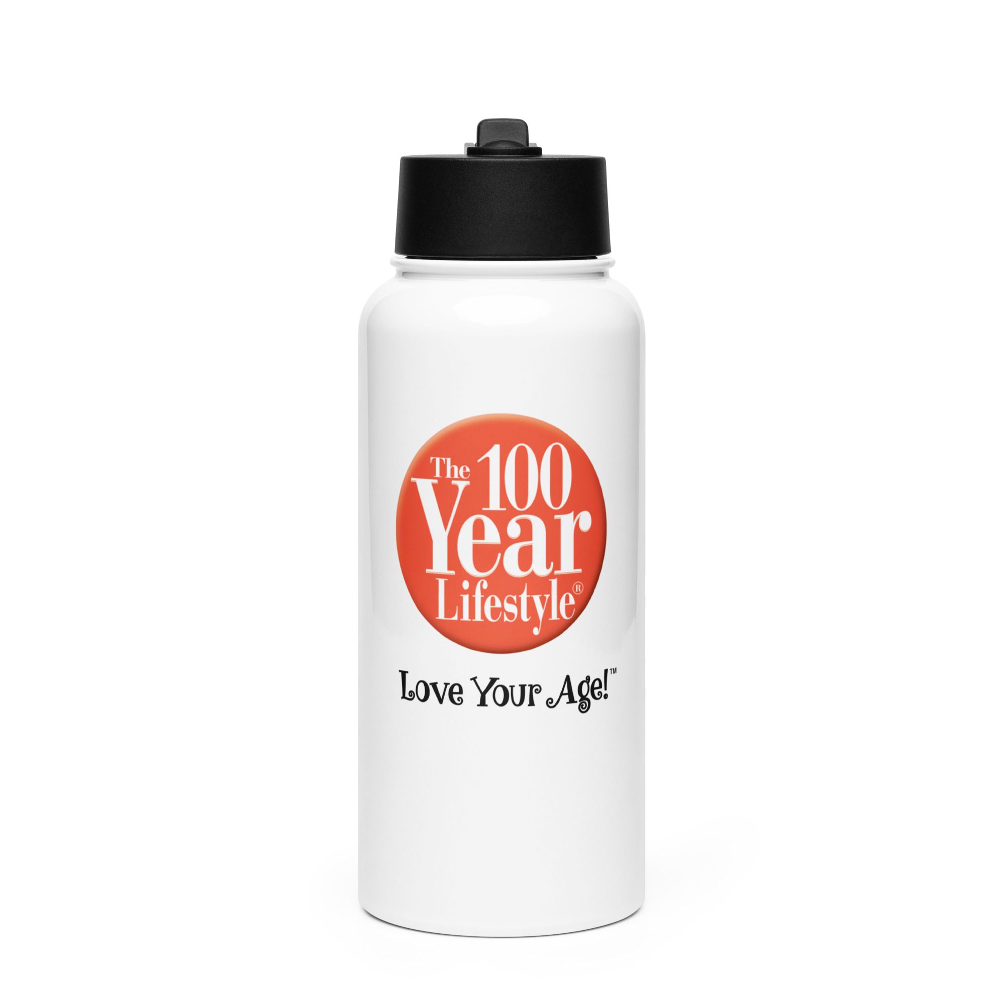 100 Year Lifestyle® "Love Your Age!™" Stainless Steel Water Bottle with Straw Lid - Image 7